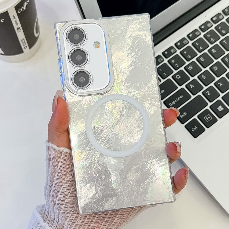 For Samsung Galaxy S24 FE 5G Plating Texture MagSafe TPU Phone Case with Glitter Lens Film