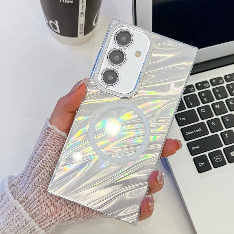 For Samsung Galaxy A25 5G Plating Texture MagSafe TPU Phone Case with Glitter Lens Film