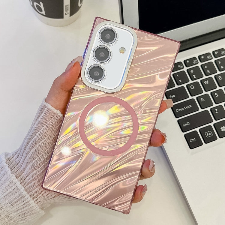 For Samsung Galaxy A35 5G Plating Texture MagSafe TPU Phone Case with Glitter Lens Film