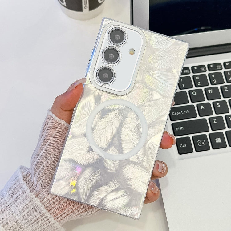 For Samsung Galaxy A35 5G Plating Texture MagSafe TPU Phone Case with Glitter Lens Film