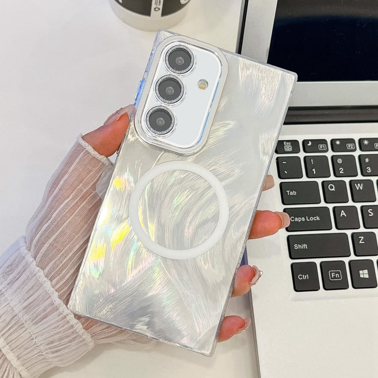 For Samsung Galaxy A35 5G Plating Texture MagSafe TPU Phone Case with Glitter Lens Film