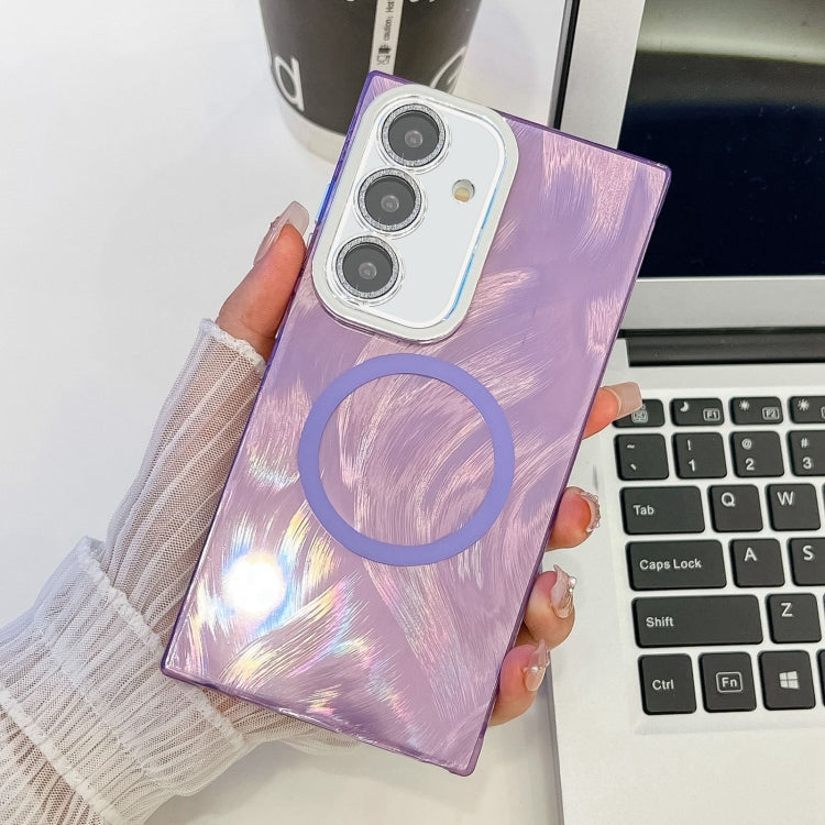 For Samsung Galaxy A35 5G Plating Texture MagSafe TPU Phone Case with Glitter Lens Film