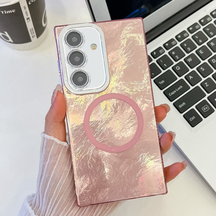 For Samsung Galaxy A35 5G Plating Texture MagSafe TPU Phone Case with Glitter Lens Film