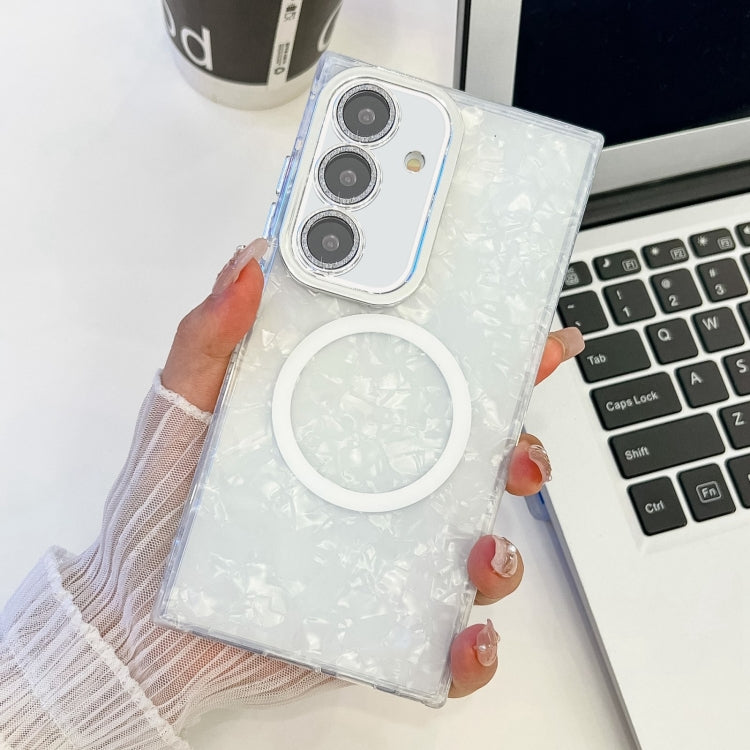 For Samsung Galaxy A54 5G Plating Texture MagSafe TPU Phone Case with Glitter Lens Film