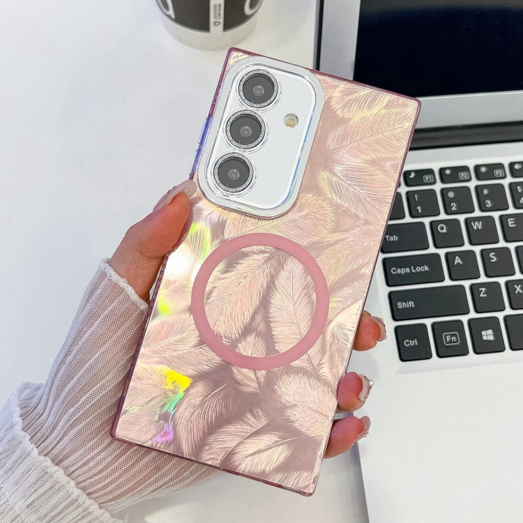 For Samsung Galaxy A54 5G Plating Texture MagSafe TPU Phone Case with Glitter Lens Film