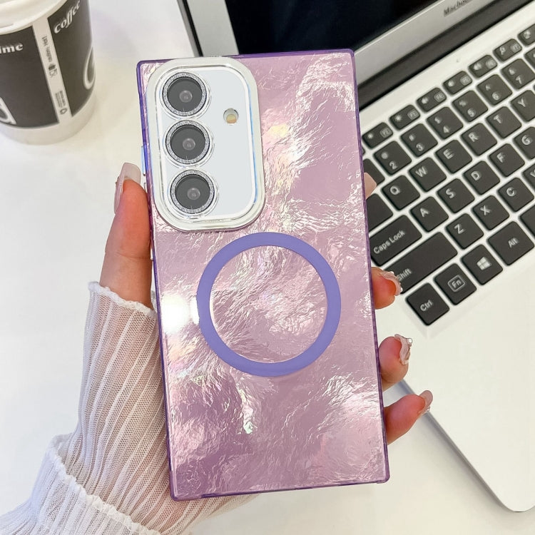For Samsung Galaxy A54 5G Plating Texture MagSafe TPU Phone Case with Glitter Lens Film