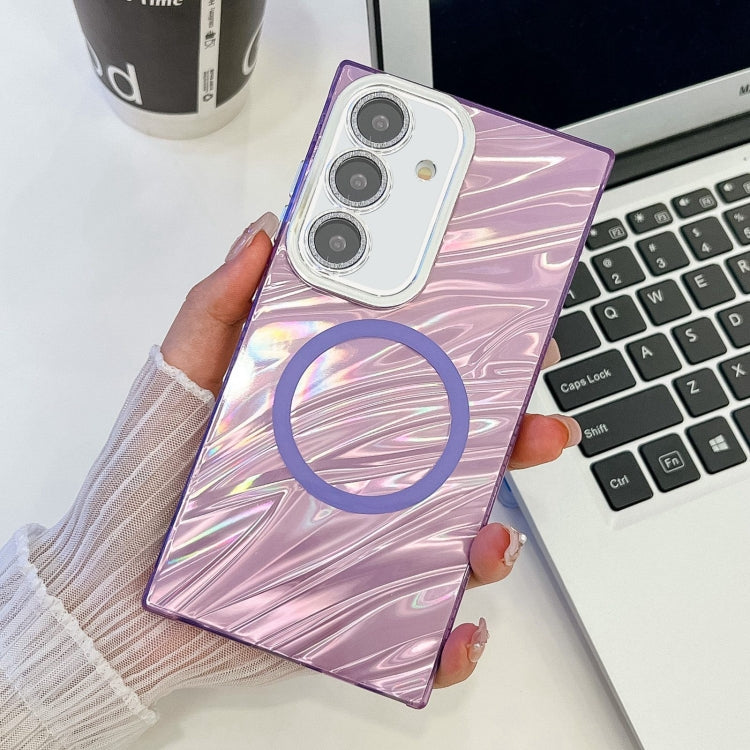 For Samsung Galaxy A55 5G Plating Texture MagSafe TPU Phone Case with Glitter Lens Film