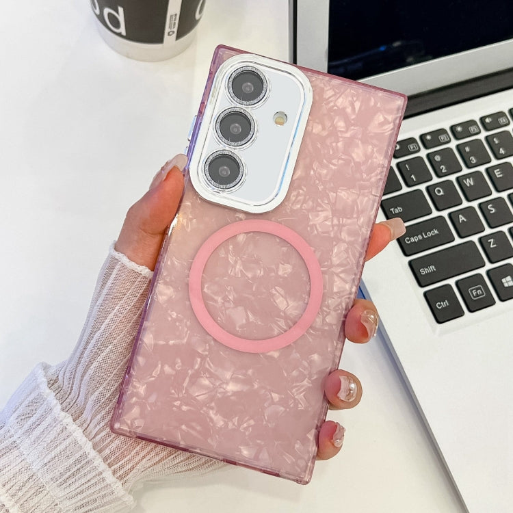 For Samsung Galaxy A55 5G Plating Texture MagSafe TPU Phone Case with Glitter Lens Film