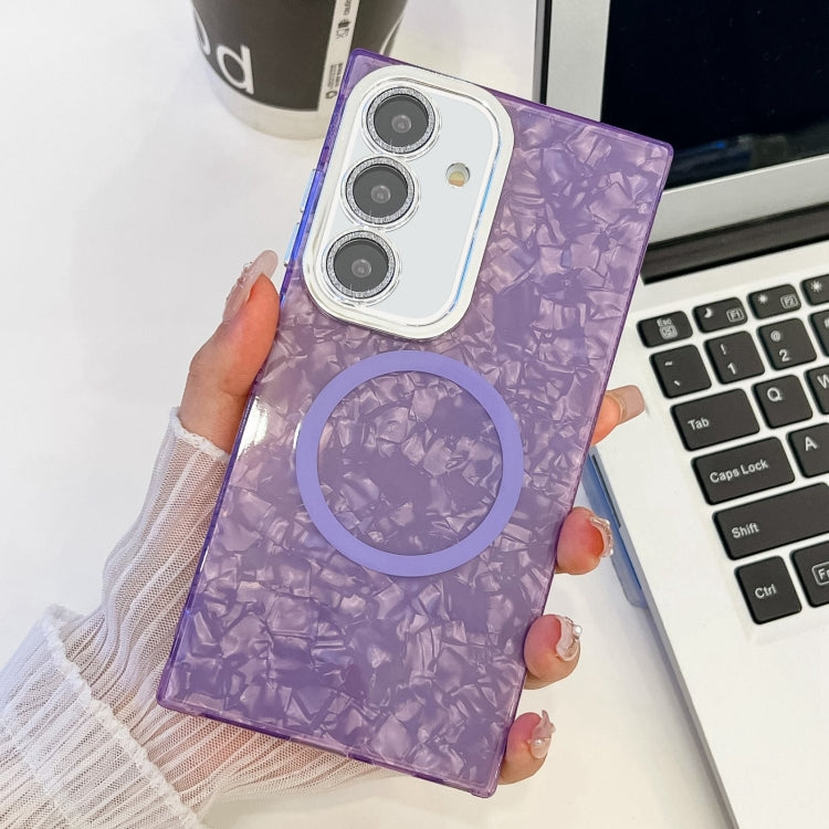 For Samsung Galaxy A55 5G Plating Texture MagSafe TPU Phone Case with Glitter Lens Film