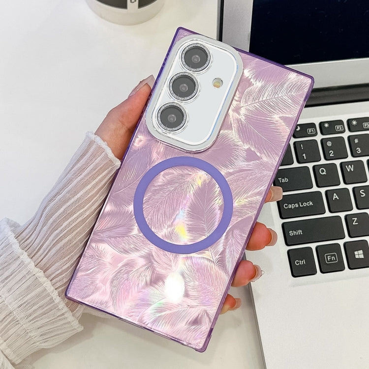 For Samsung Galaxy A55 5G Plating Texture MagSafe TPU Phone Case with Glitter Lens Film