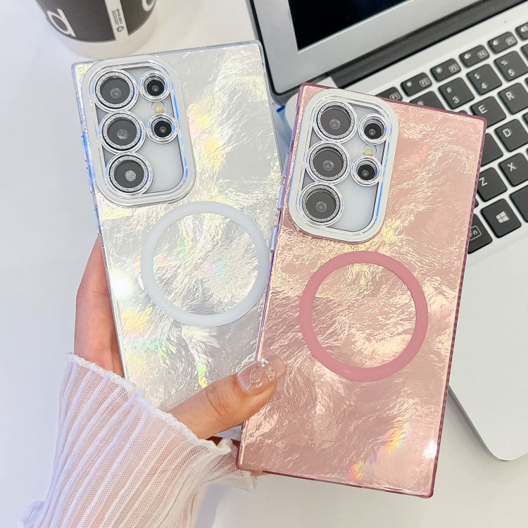 For Samsung Galaxy A54 5G Plating Texture MagSafe TPU Phone Case with Glitter Lens Film