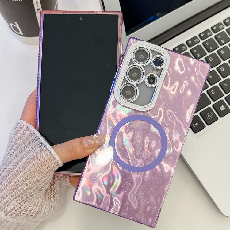For Samsung Galaxy S24 Ultra 5G Plating Texture MagSafe TPU Phone Case with Glitter Lens Film