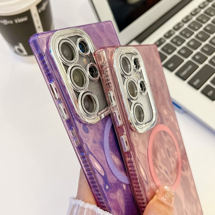 For Samsung Galaxy A55 5G Plating Texture MagSafe TPU Phone Case with Glitter Lens Film