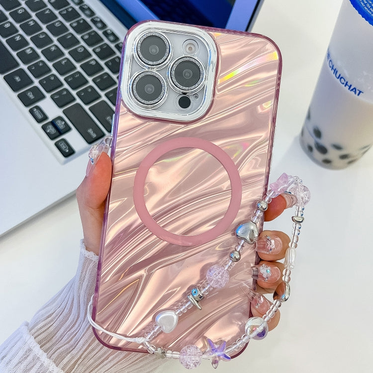 For iPhone 14 Pro Plating Texture Wristband MagSafe TPU Phone Case with Glitter Lens Film