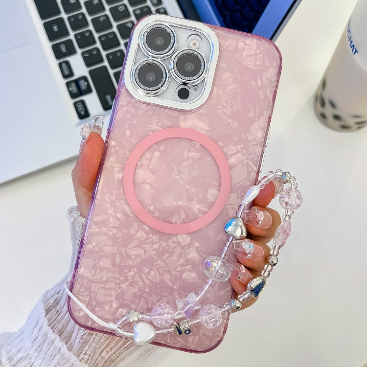 For iPhone 13 Pro Max Plating Texture Wristband MagSafe TPU Phone Case with Glitter Lens Film