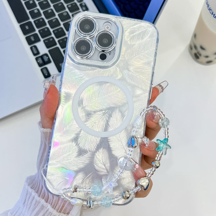 For iPhone 13 Pro Max Plating Texture Wristband MagSafe TPU Phone Case with Glitter Lens Film