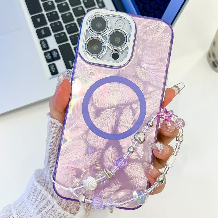 For iPhone 13 Pro Max Plating Texture Wristband MagSafe TPU Phone Case with Glitter Lens Film