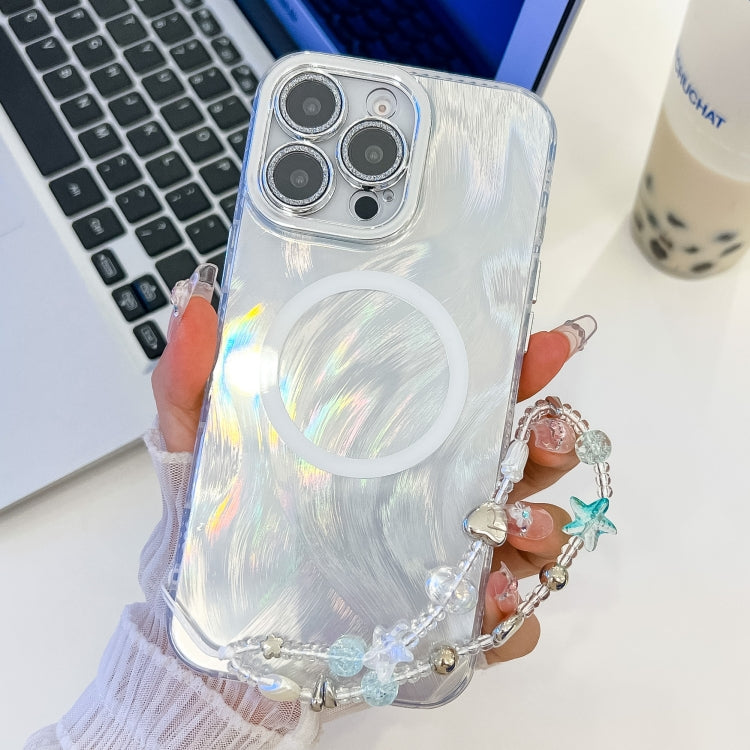 For iPhone 13 Pro Plating Texture Wristband MagSafe TPU Phone Case with Glitter Lens Film