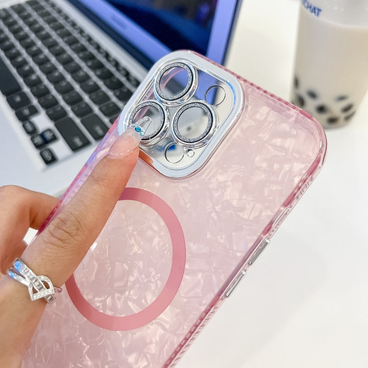 For iPhone 15 Pro Plating Texture Wristband MagSafe TPU Phone Case with Glitter Lens Film