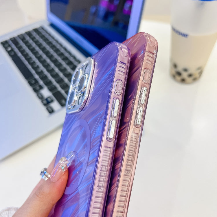 For iPhone 16 Pro Max Plating Texture Wristband MagSafe TPU Phone Case with Glitter Lens Film