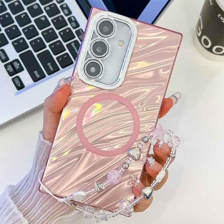 For Samsung Galaxy A15 5G Plating Texture Wristband MagSafe TPU Phone Case with Glitter Lens Film