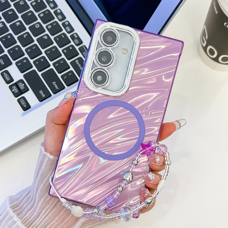 For Samsung Galaxy A15 5G Plating Texture Wristband MagSafe TPU Phone Case with Glitter Lens Film