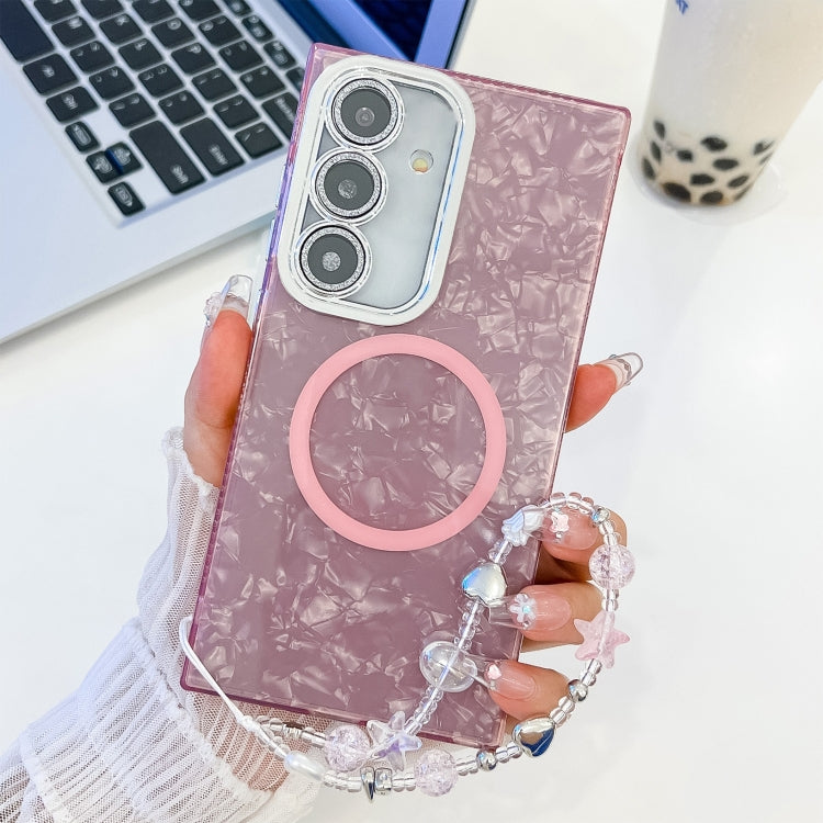 For Samsung Galaxy A15 5G Plating Texture Wristband MagSafe TPU Phone Case with Glitter Lens Film