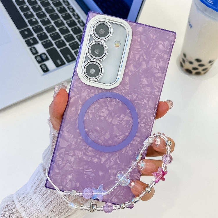 For Samsung Galaxy A15 5G Plating Texture Wristband MagSafe TPU Phone Case with Glitter Lens Film