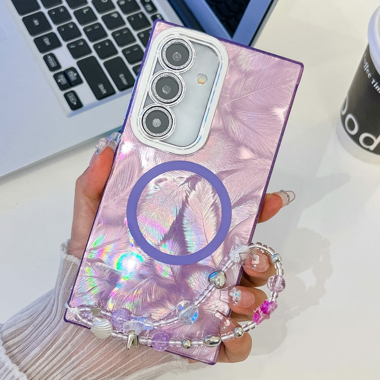 For Samsung Galaxy A15 5G Plating Texture Wristband MagSafe TPU Phone Case with Glitter Lens Film