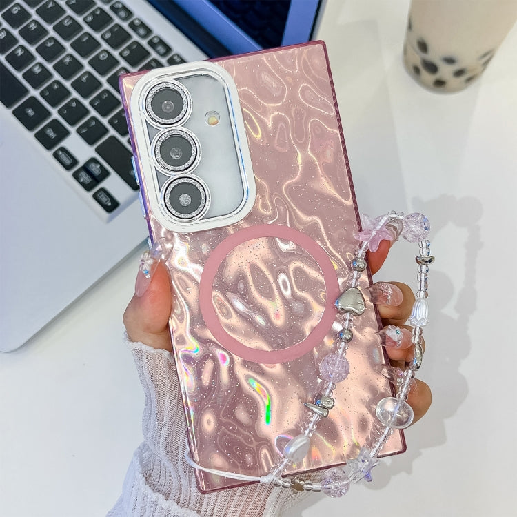 For Samsung Galaxy A15 5G Plating Texture Wristband MagSafe TPU Phone Case with Glitter Lens Film