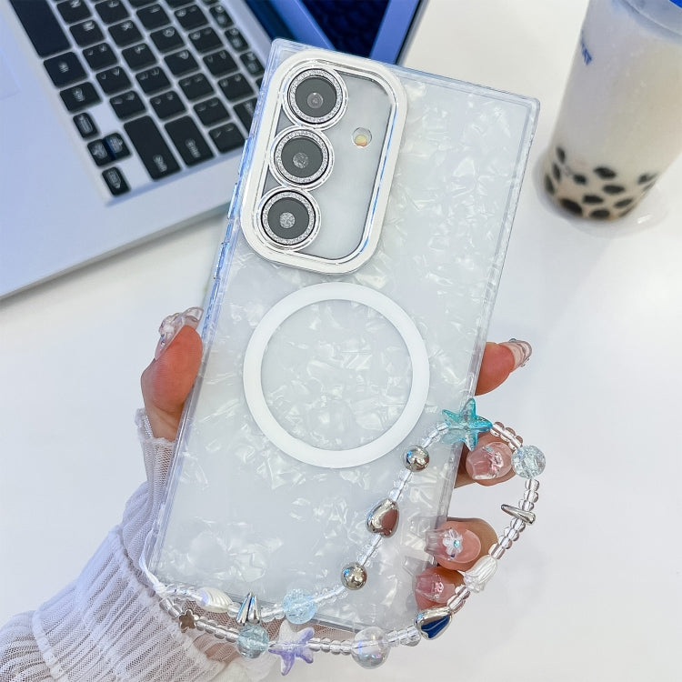 For Samsung Galaxy A35 5G Plating Texture Wristband MagSafe TPU Phone Case with Glitter Lens Film