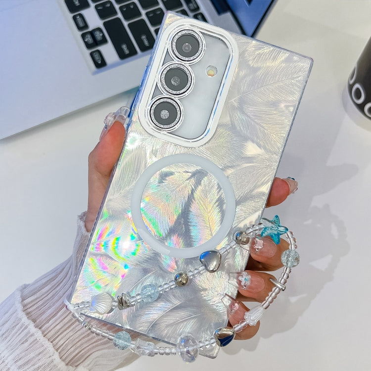 For Samsung Galaxy A35 5G Plating Texture Wristband MagSafe TPU Phone Case with Glitter Lens Film