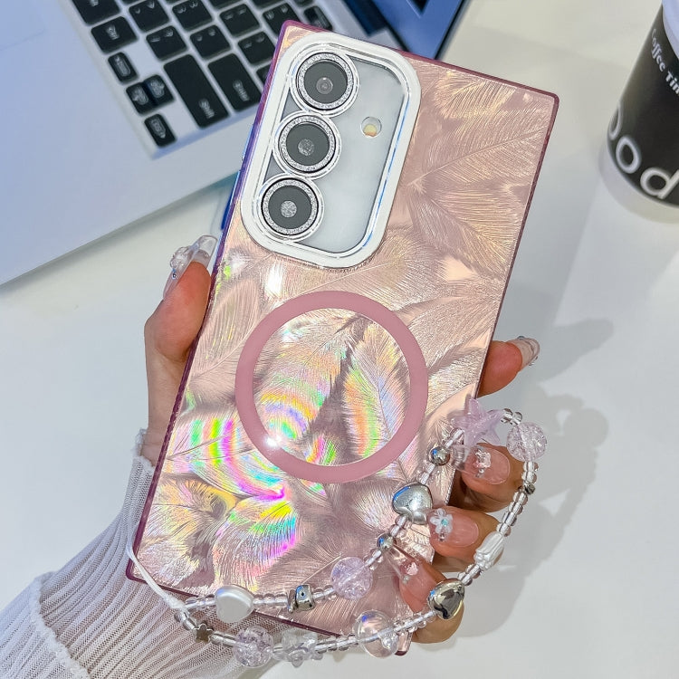 For Samsung Galaxy A35 5G Plating Texture Wristband MagSafe TPU Phone Case with Glitter Lens Film