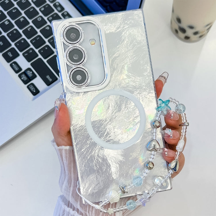 For Samsung Galaxy A35 5G Plating Texture Wristband MagSafe TPU Phone Case with Glitter Lens Film