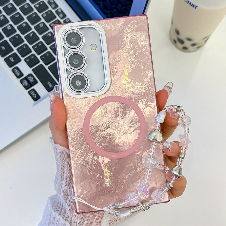 For Samsung Galaxy A35 5G Plating Texture Wristband MagSafe TPU Phone Case with Glitter Lens Film