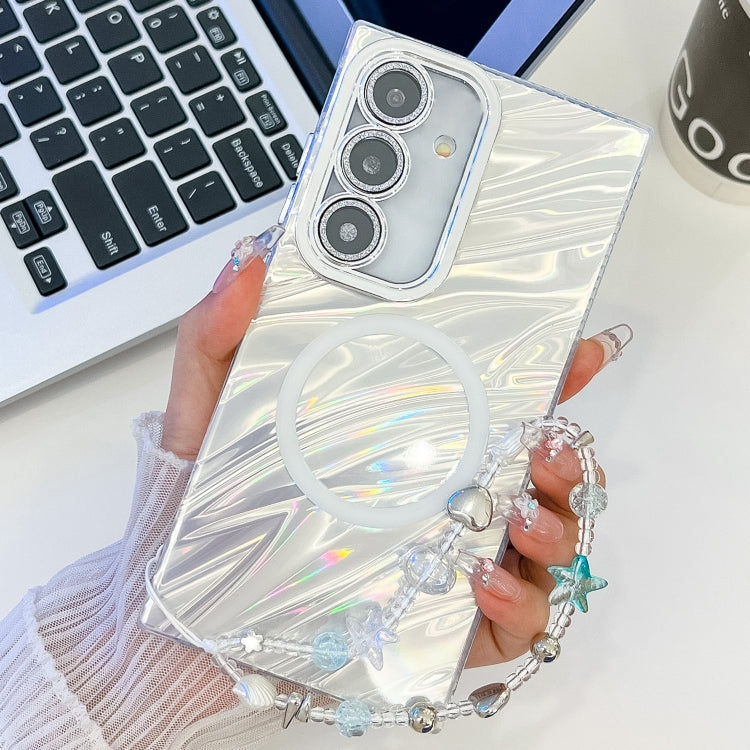 For Samsung Galaxy A25 5G Plating Texture Wristband MagSafe TPU Phone Case with Glitter Lens Film