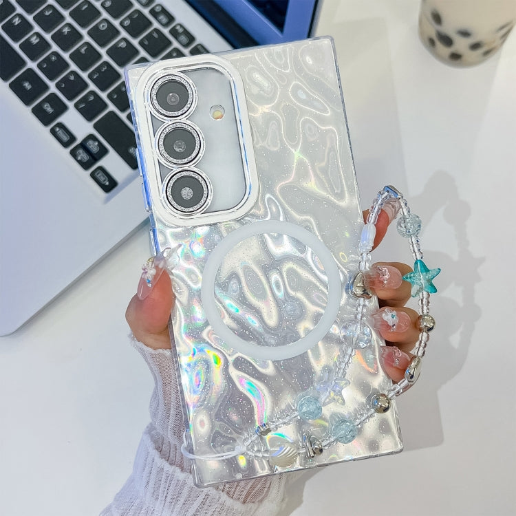 For Samsung Galaxy A25 5G Plating Texture Wristband MagSafe TPU Phone Case with Glitter Lens Film
