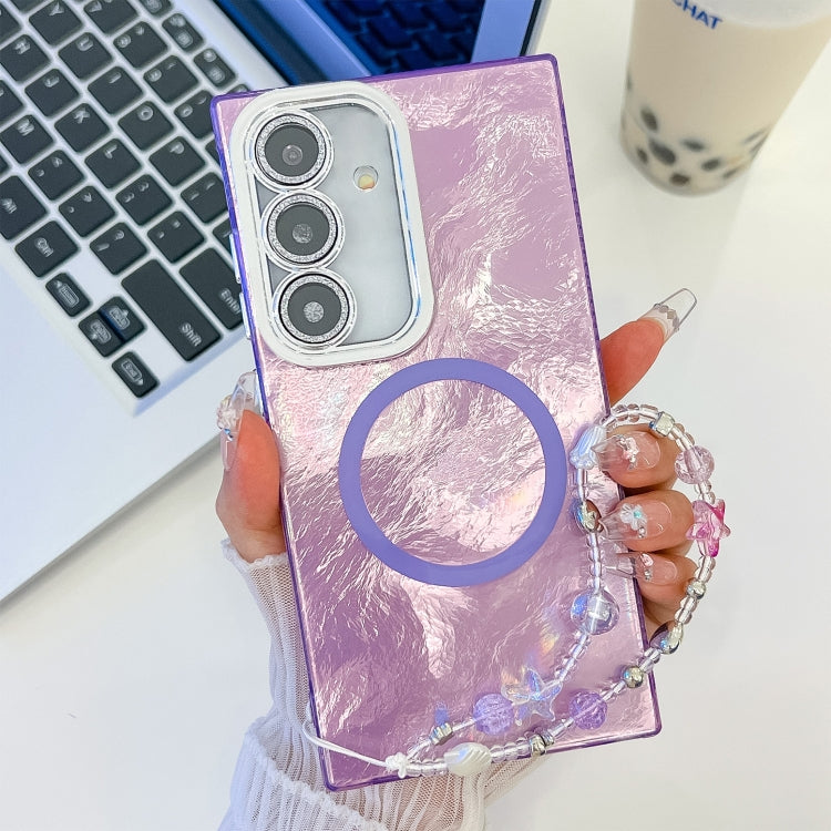 For Samsung Galaxy A25 5G Plating Texture Wristband MagSafe TPU Phone Case with Glitter Lens Film