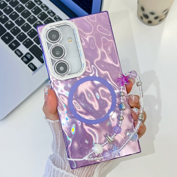 For Samsung Galaxy A54 5G Plating Texture Wristband MagSafe TPU Phone Case with Glitter Lens Film