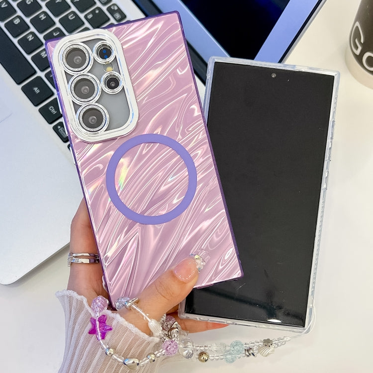 For Samsung Galaxy A35 5G Plating Texture Wristband MagSafe TPU Phone Case with Glitter Lens Film