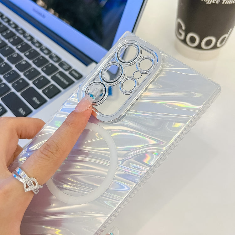 For Samsung Galaxy A15 5G Plating Texture Wristband MagSafe TPU Phone Case with Glitter Lens Film