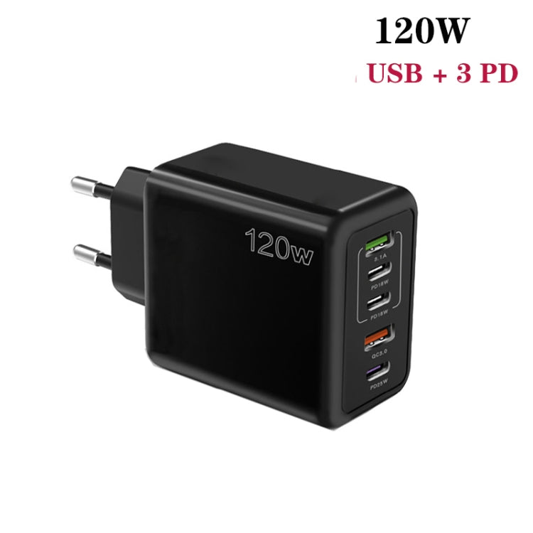 120W PD3.0 3 Type-C 2 USB Multi Port Quick Charger with Type-C to Type-C Cable, EU Plug