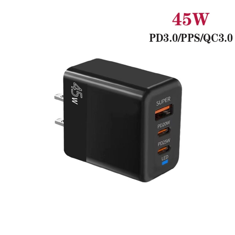 45W PD3.0 / PPS Type-C + QC3.0 USB Fully Compatible Protocol Charger, US Plug