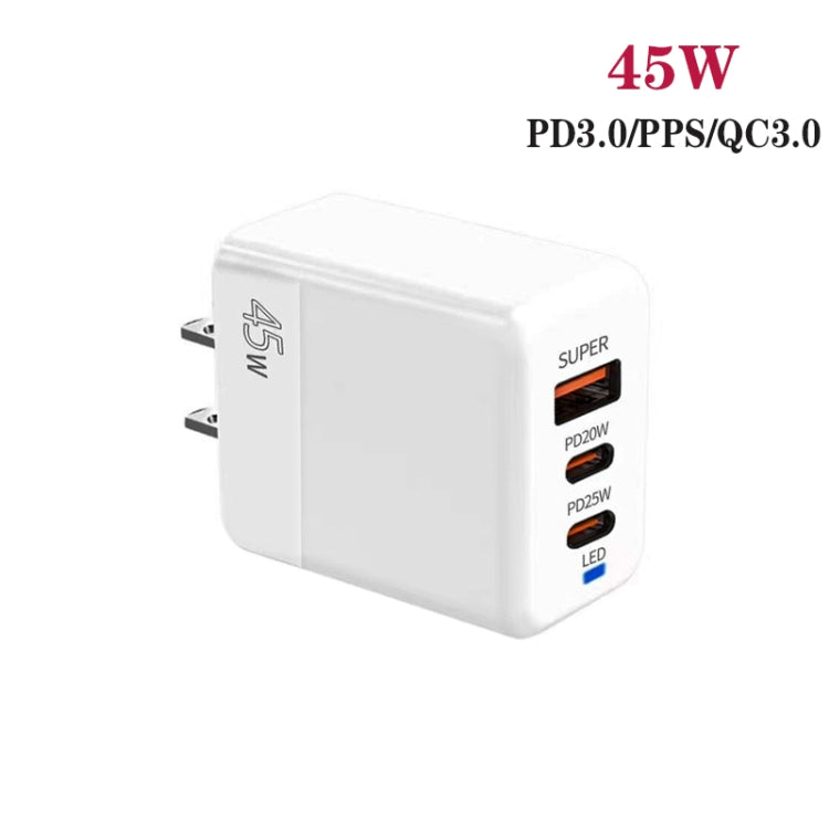 45W PD3.0 / PPS Type-C + QC3.0 USB Fully Compatible Protocol Charger, US Plug