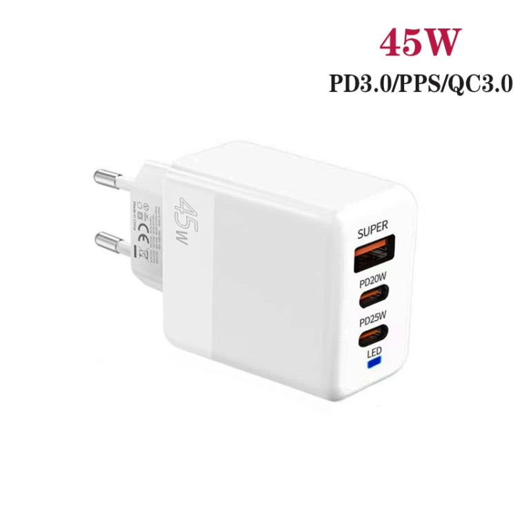 45W PD3.0 / PPS Type-C + QC3.0 USB Fully Compatible Protocol Charger, EU Plug