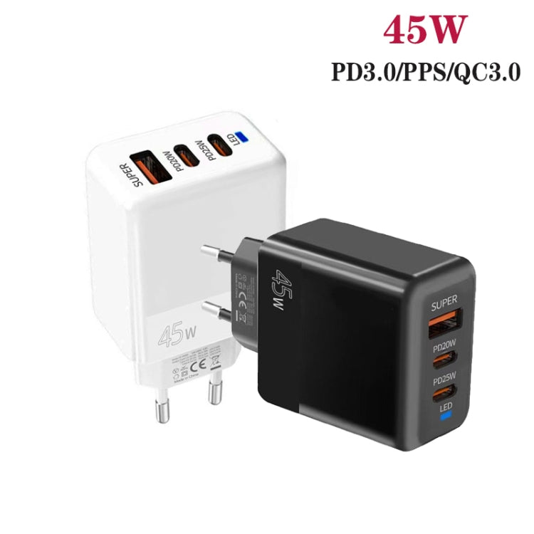 45W PD3.0 / PPS Type-C + QC3.0 USB Fully Compatible Protocol Charger, EU Plug