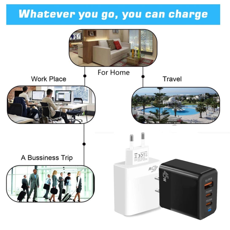 45W PD3.0 / PPS Type-C + QC3.0 USB Fully Compatible Protocol Charger, EU Plug