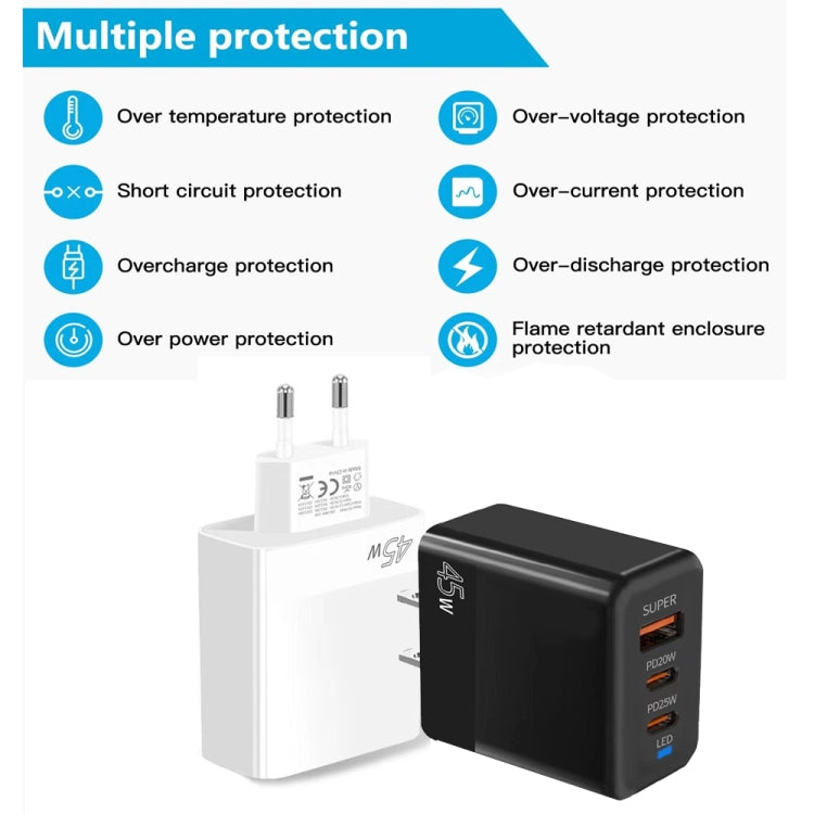 45W PD3.0 / PPS Type-C + QC3.0 USB Fully Compatible Protocol Charger, EU Plug