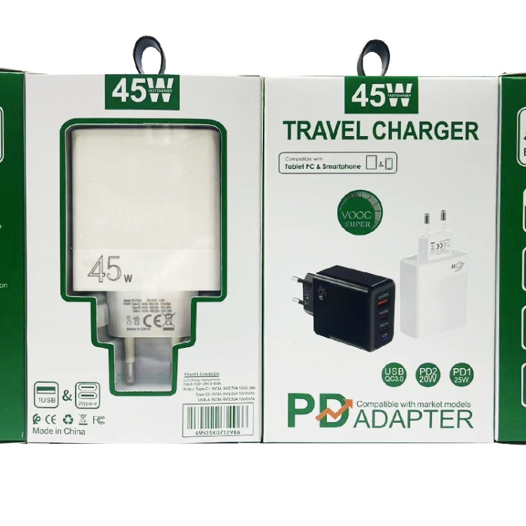 45W PD3.0 / PPS Type-C + QC3.0 USB Fully Compatible Protocol Charger, EU Plug