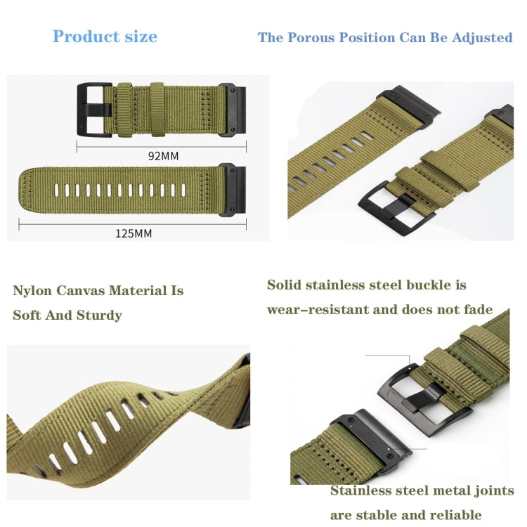 For Garmin Fenix E 47mm Nylon Canvas Quick Release 22mm Watch Band
